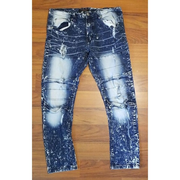 MEN'S 38 X 32 M SOCIETY JEANS DARK STRETCH Distressed RIPPED DENIM JEANS - Picture 1 of 5